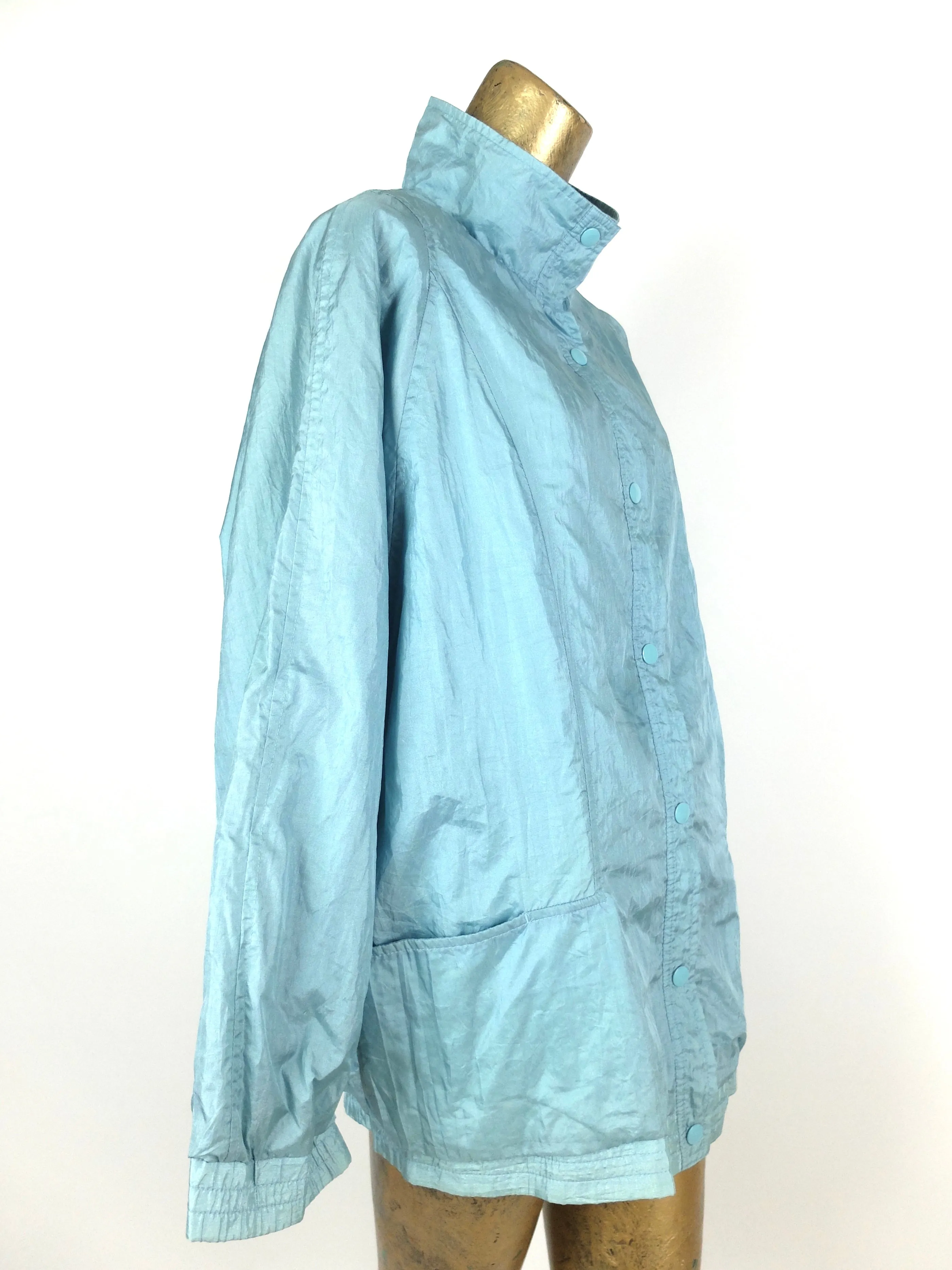 90s Athletic Light Blue Snap Down Windbreaker Jacket