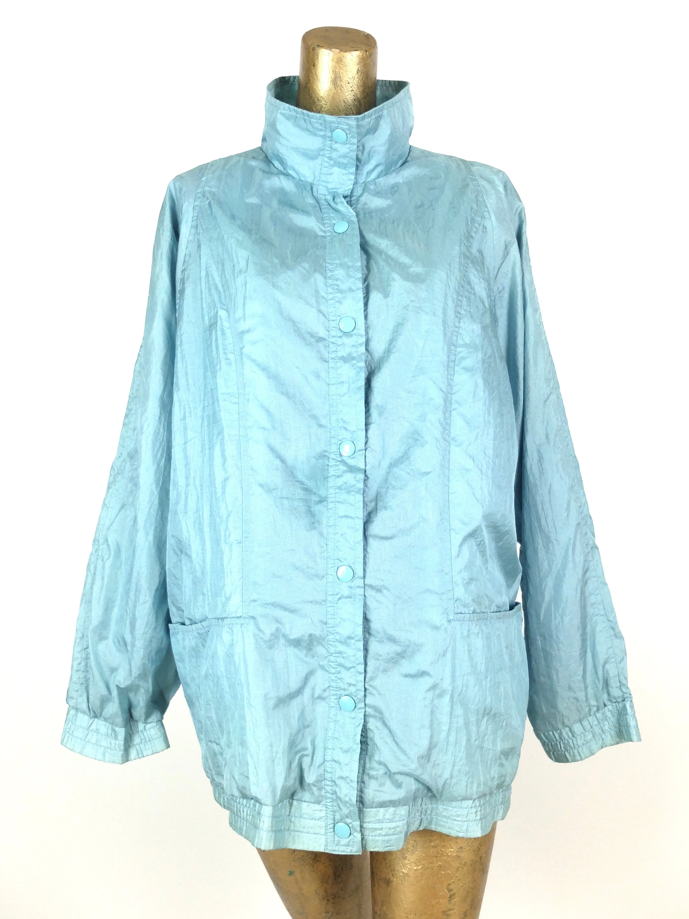 90s Athletic Light Blue Snap Down Windbreaker Jacket