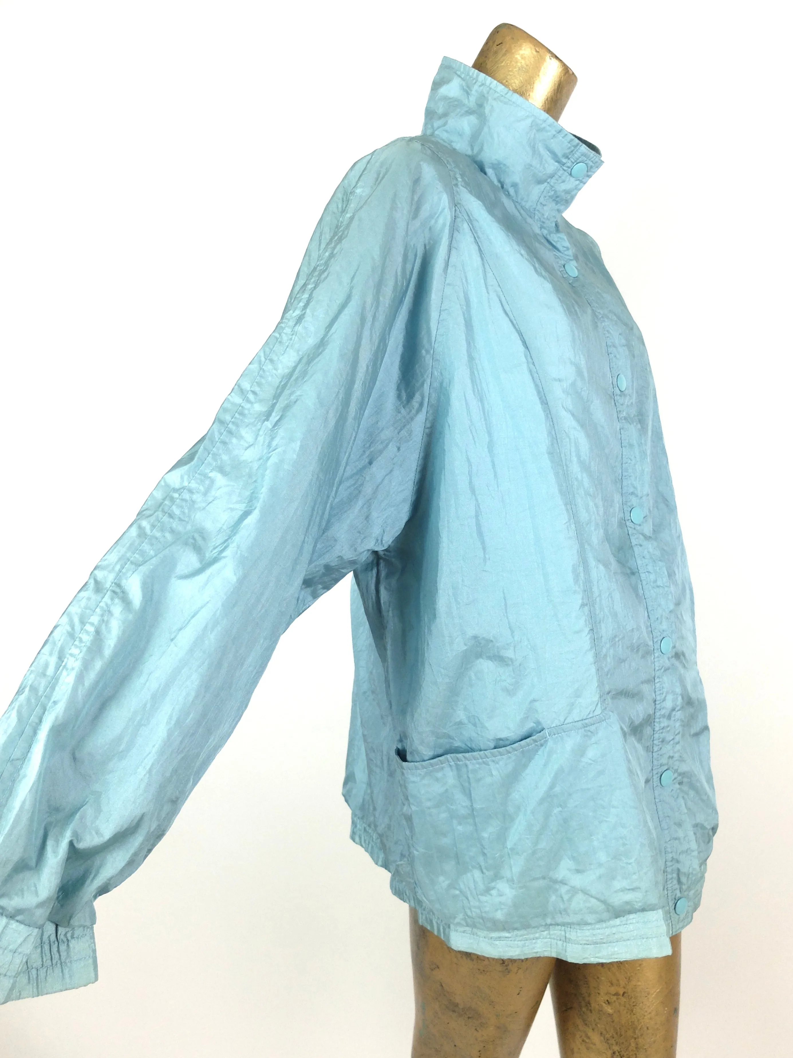 90s Athletic Light Blue Snap Down Windbreaker Jacket