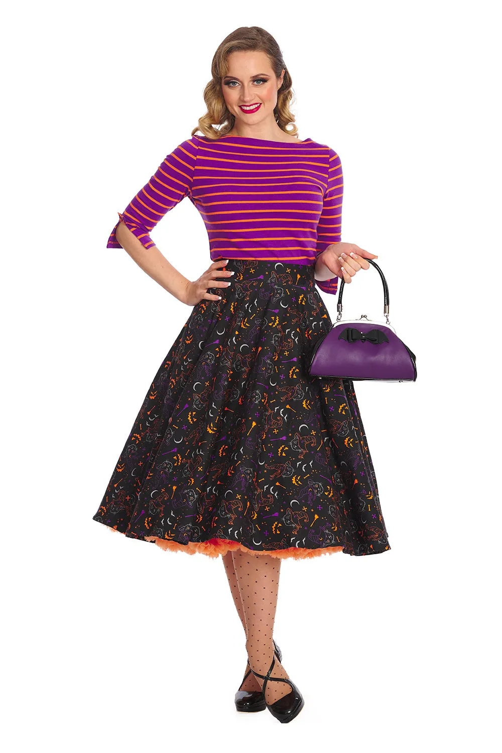 All Hallows Cat Swing Skirt by Banned