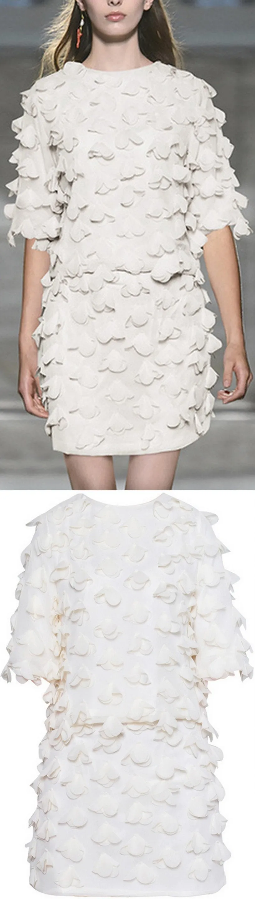 Appliques Embellished Top and Skirt Set, White