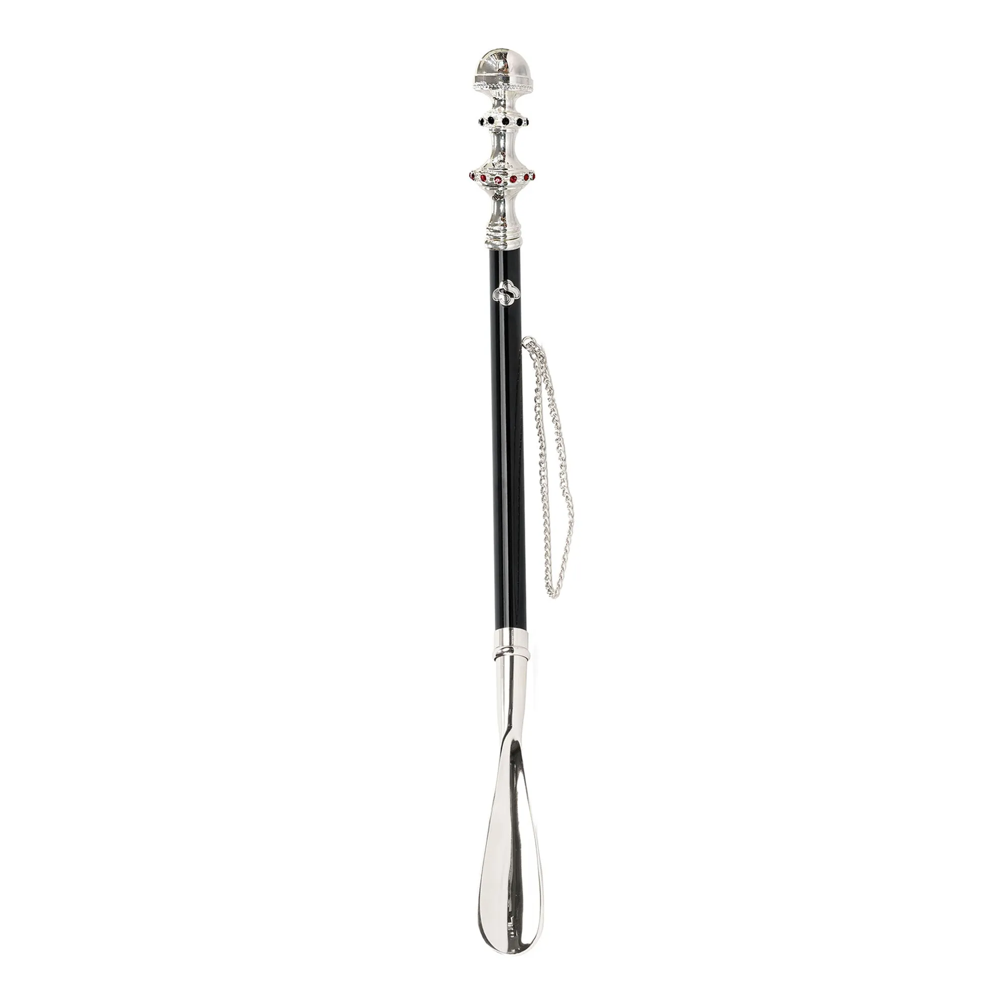 Artisanal shoehorn with black and red crystals