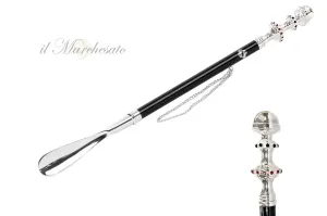 Artisanal shoehorn with black and red crystals