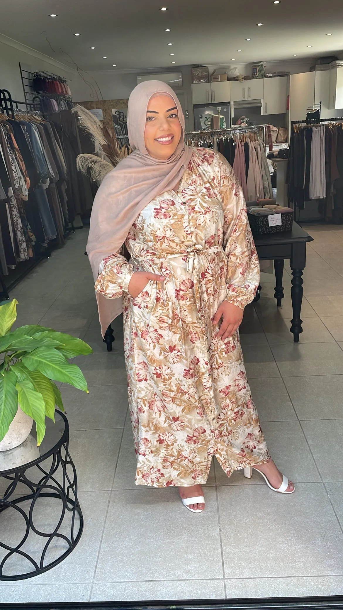 Beige Floral Dress