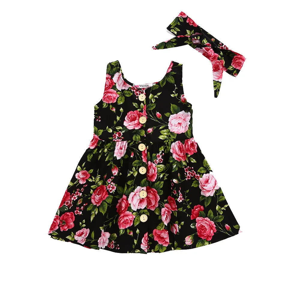 Big Flower Button Skirt Baby Girl Child Skirt