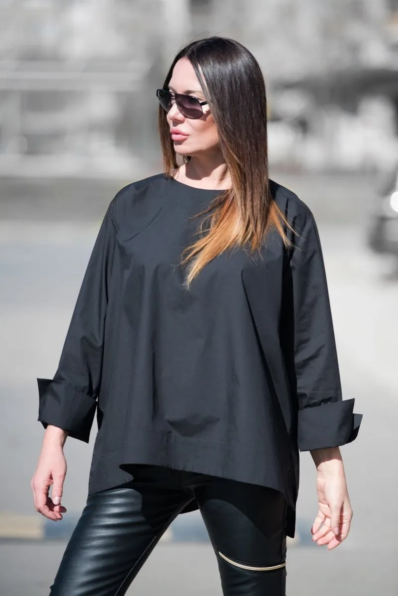 Black Cotton Loose Shirt SAMIRA