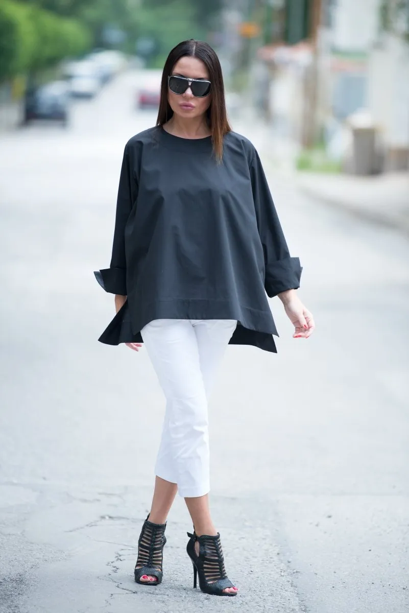 Black Cotton Loose Shirt SAMIRA
