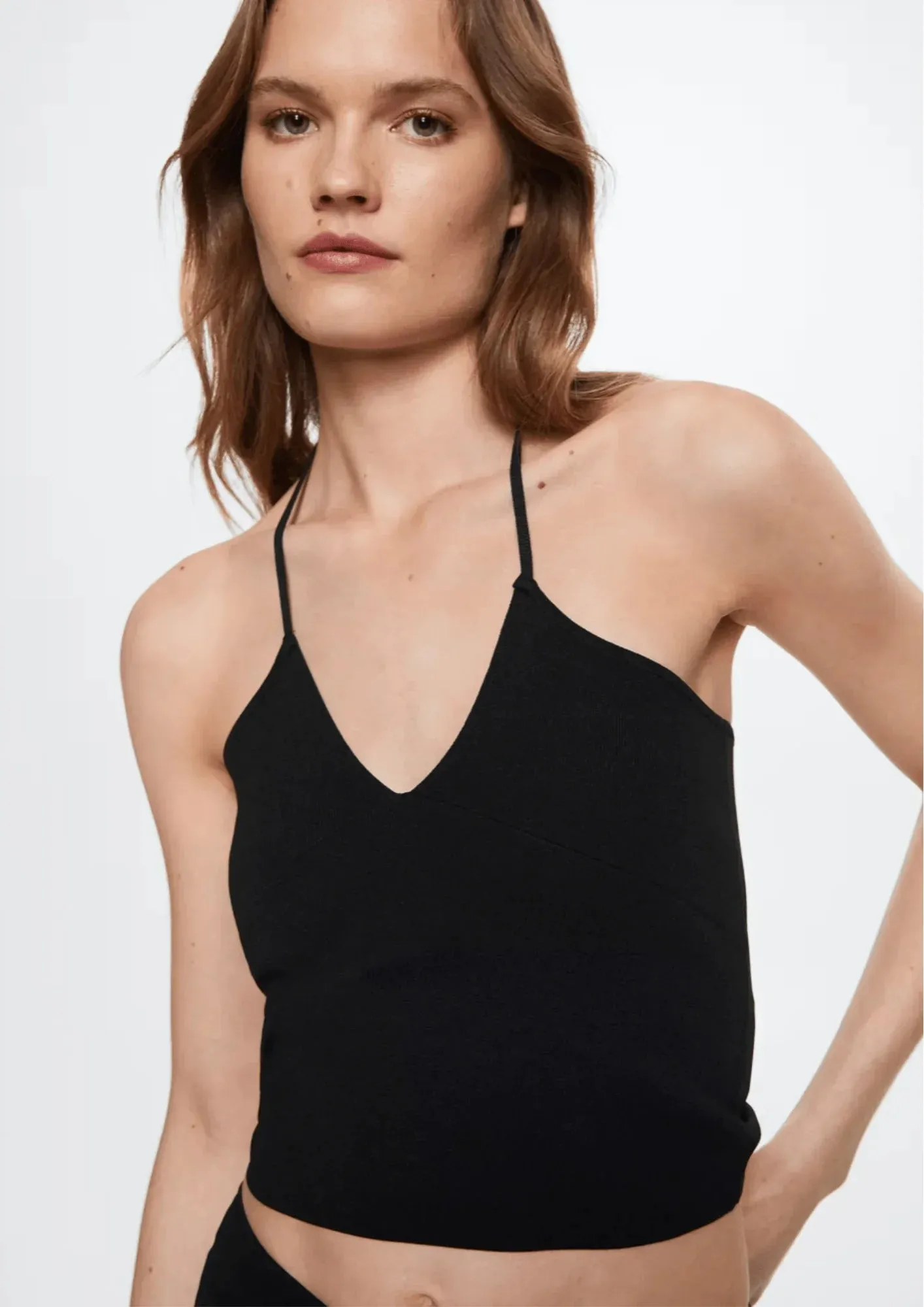BLACK CROP KNIT TOP