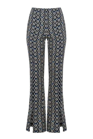 BLACK DAISY PRINT FLARED PANTS