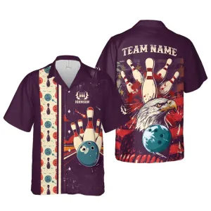 Bowling And Pins Retro Multi Color Pattern Customized Name, Team Name 3D Hawaiian Shirt
