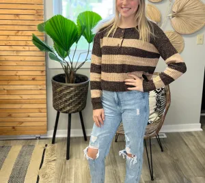 Brown and tan striped knit sweater