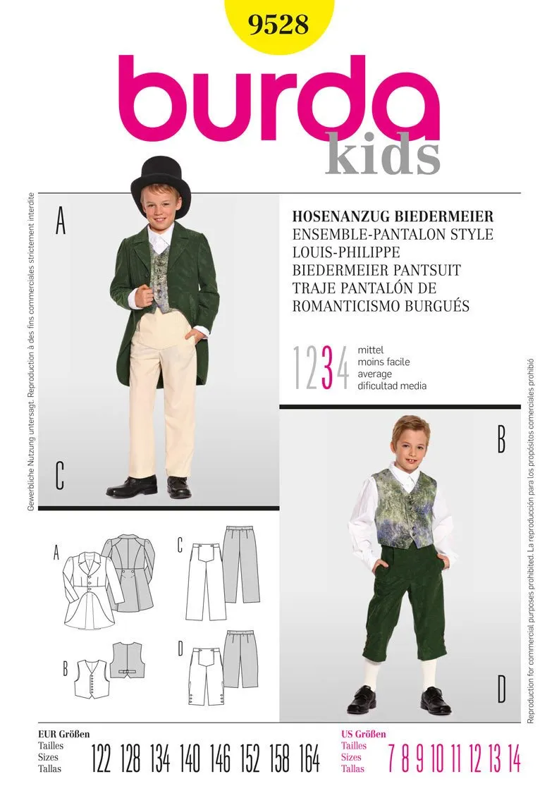 Burda 9528 Boys' Victorian Trousers and Tails Pattern