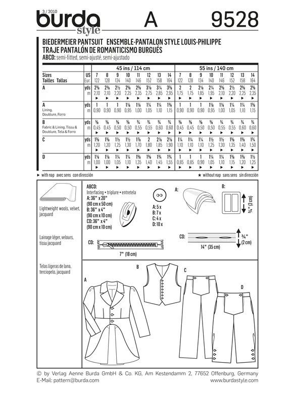 Burda 9528 Boys' Victorian Trousers and Tails Pattern