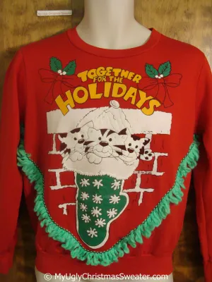 Cats Together For The Holidays Tacky Christmas Sweatshirt