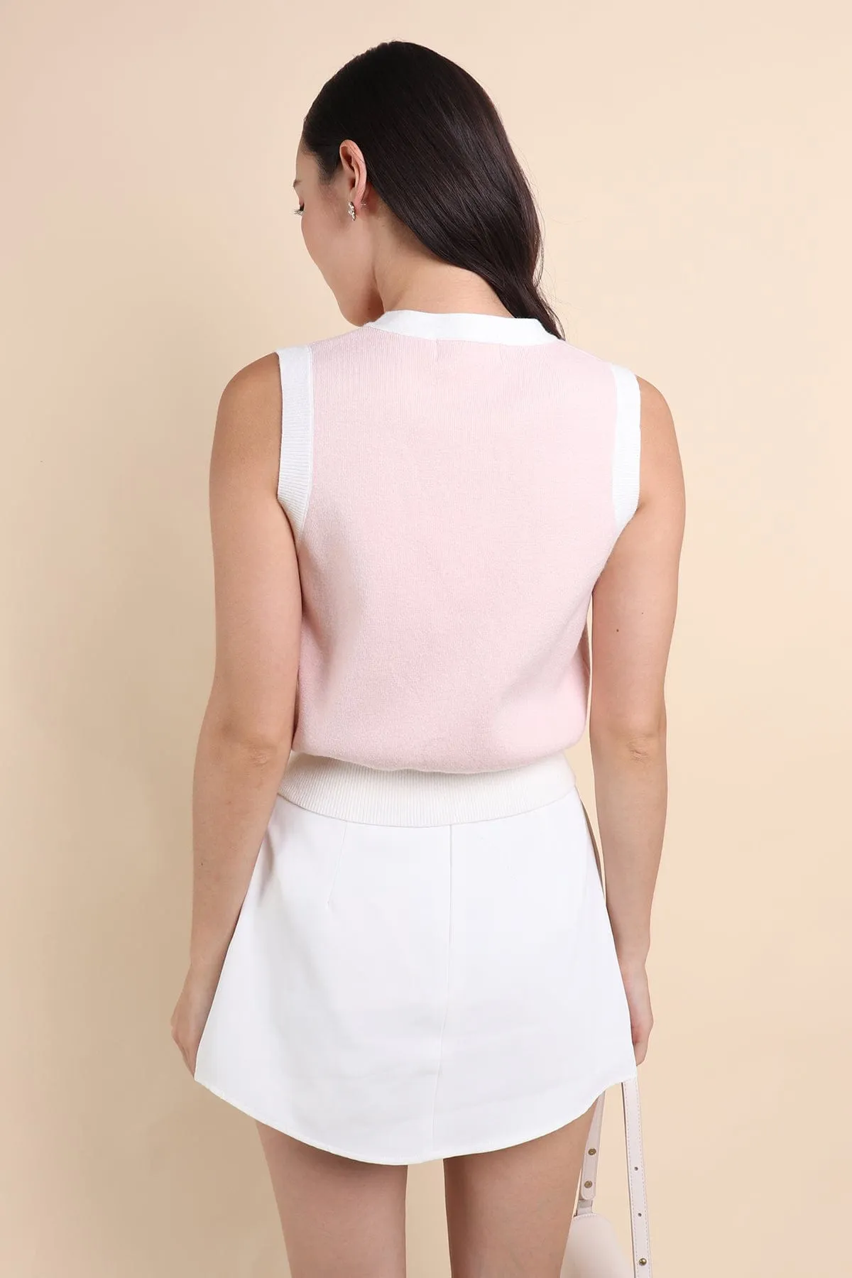 CHARM CONTRAST KNIT TOP IN BABY PINK