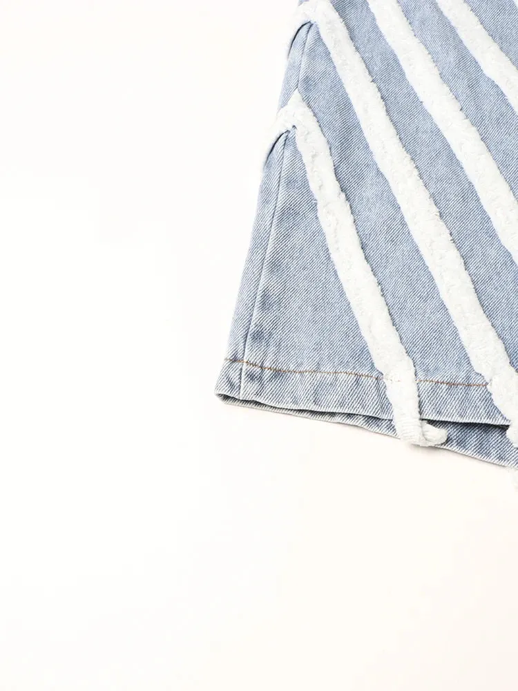 Colorblock Casual Split Denim Skirts For Women High Waist Patchwork Button A Line Skirt Female Fashion Clothing
