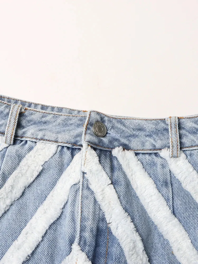 Colorblock Casual Split Denim Skirts For Women High Waist Patchwork Button A Line Skirt Female Fashion Clothing