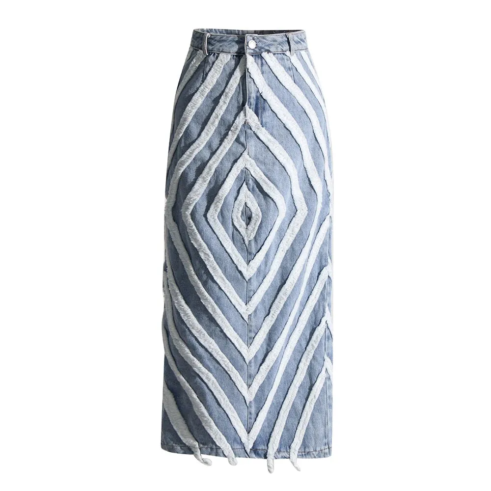 Colorblock Casual Split Denim Skirts For Women High Waist Patchwork Button A Line Skirt Female Fashion Clothing