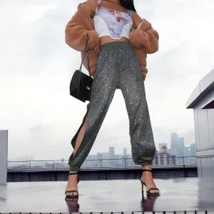 Cool High Waist Glitter Split Elastic Ankle Pants