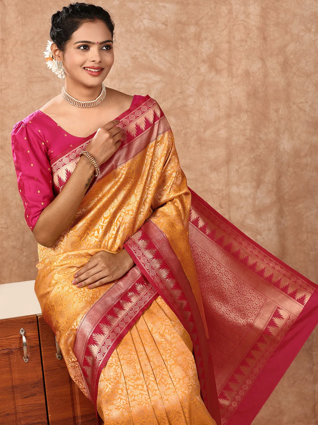 Couple Combo Shirt & Dhoti Set with Saree Yellow SS212
