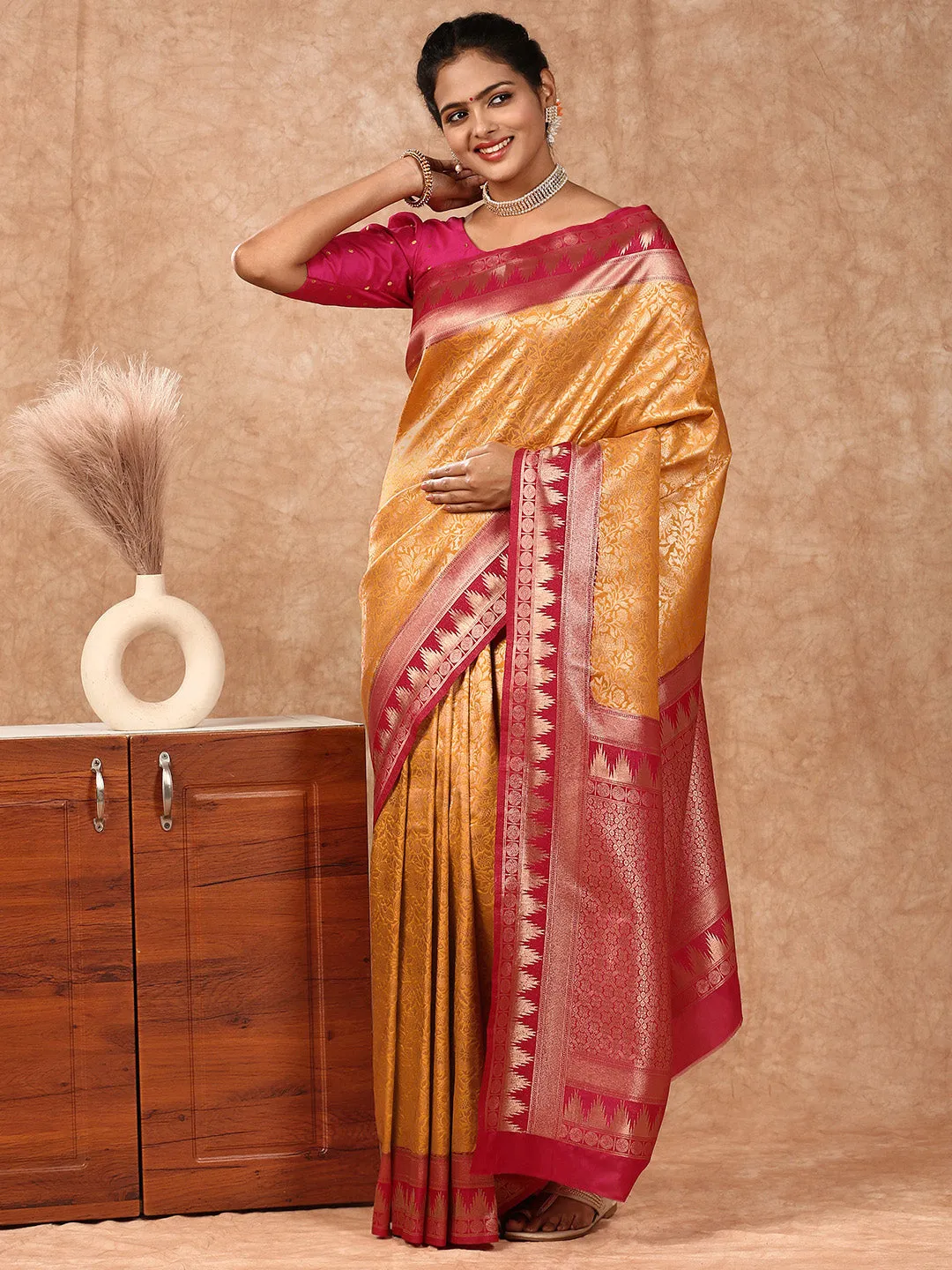 Couple Combo Shirt & Dhoti Set with Saree Yellow SS212