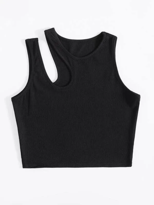 Cut Out Rib-knit Crop Top