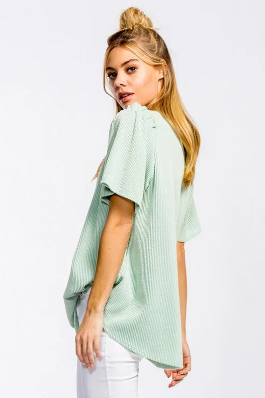 Flowy Ribbed Knit Top in Mint