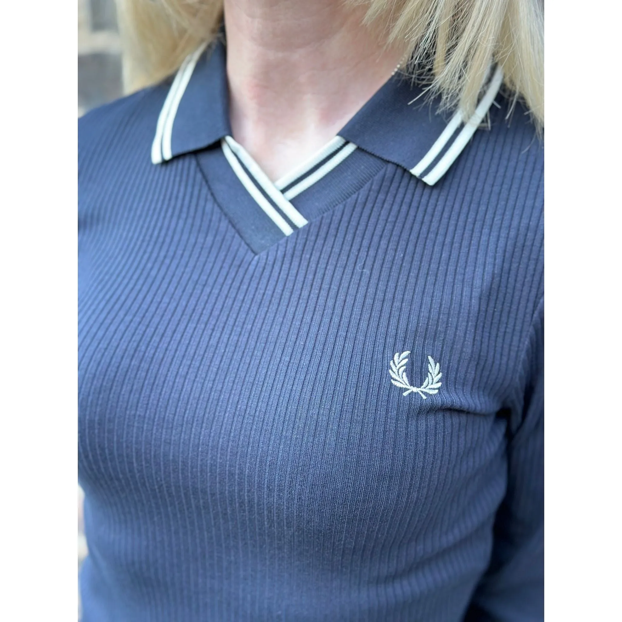 Fred Perry - Women’s G8113 Navy Ribbed - Twin Tipped Polo