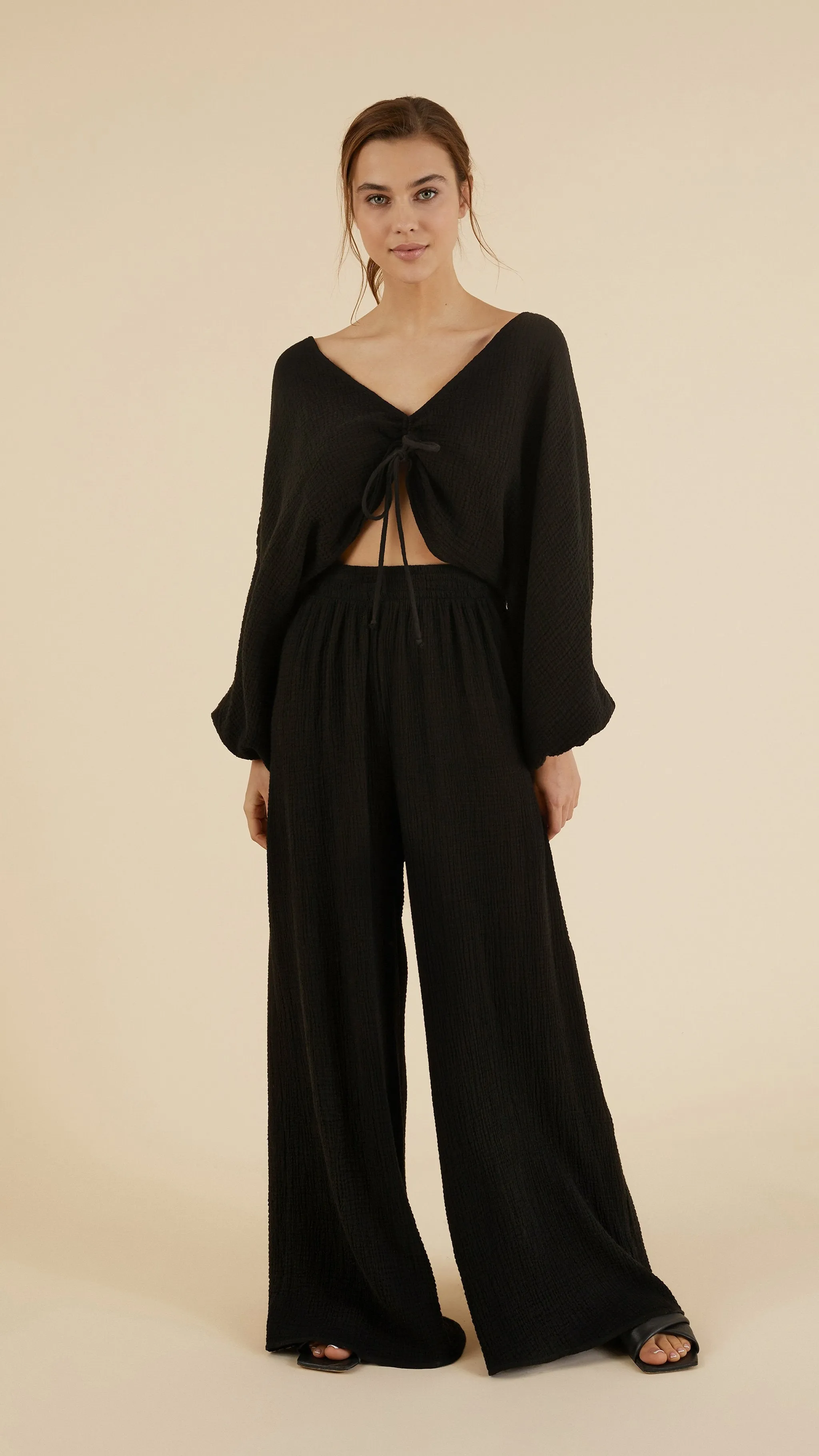 Gaia Drawstring Crop Top - Black