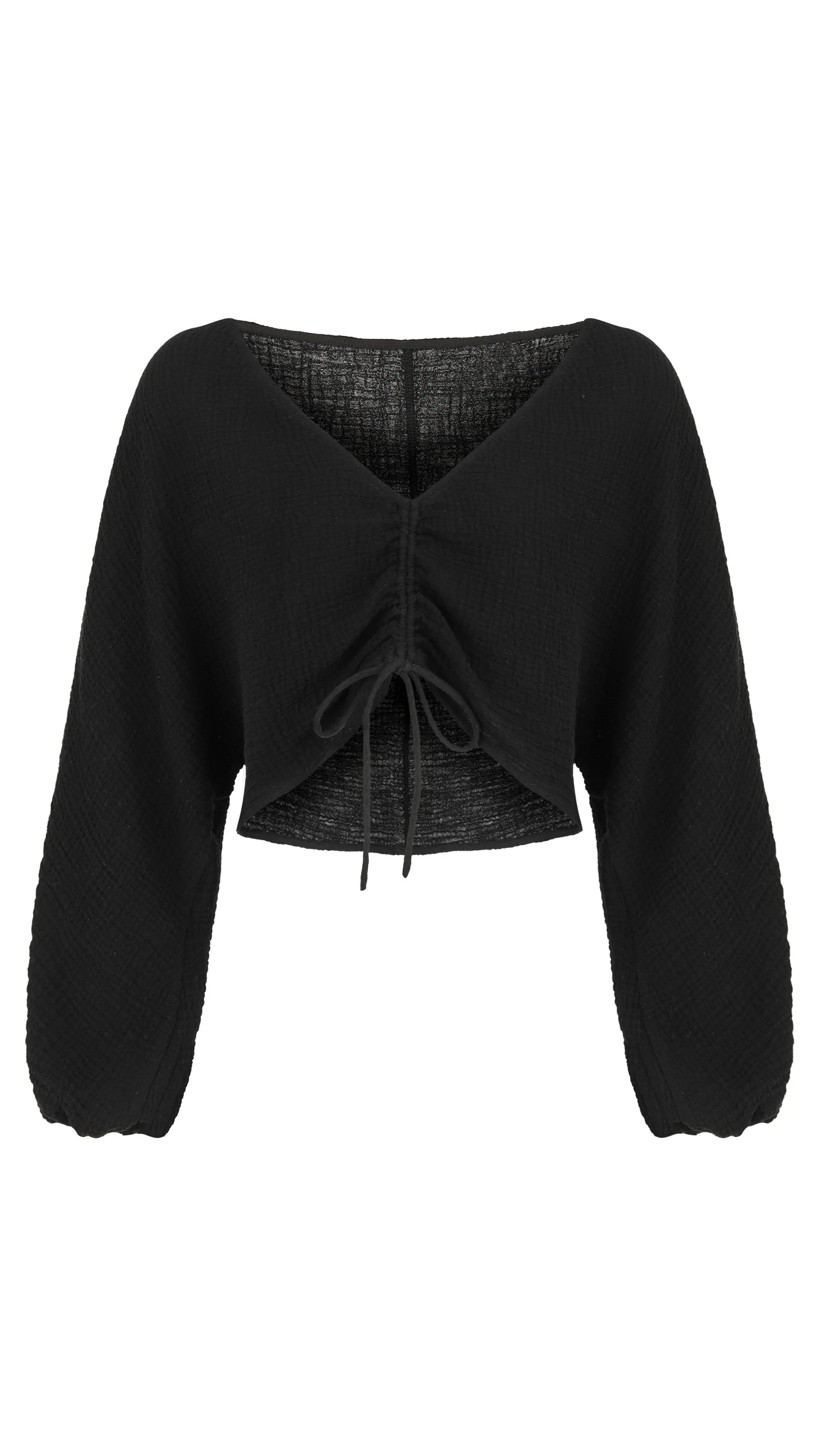 Gaia Drawstring Crop Top - Black
