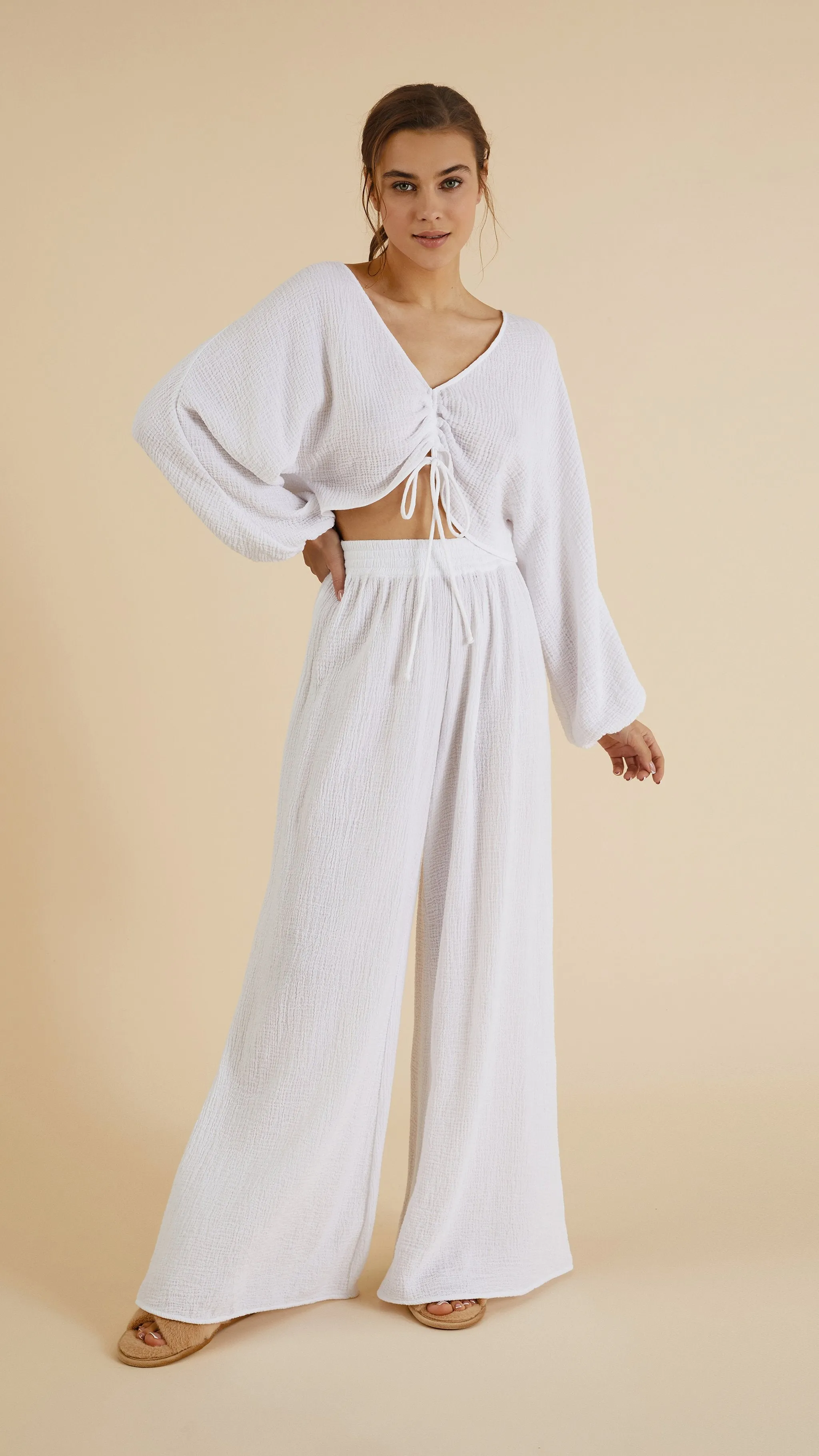 Gaia Drawstring Crop Top - White