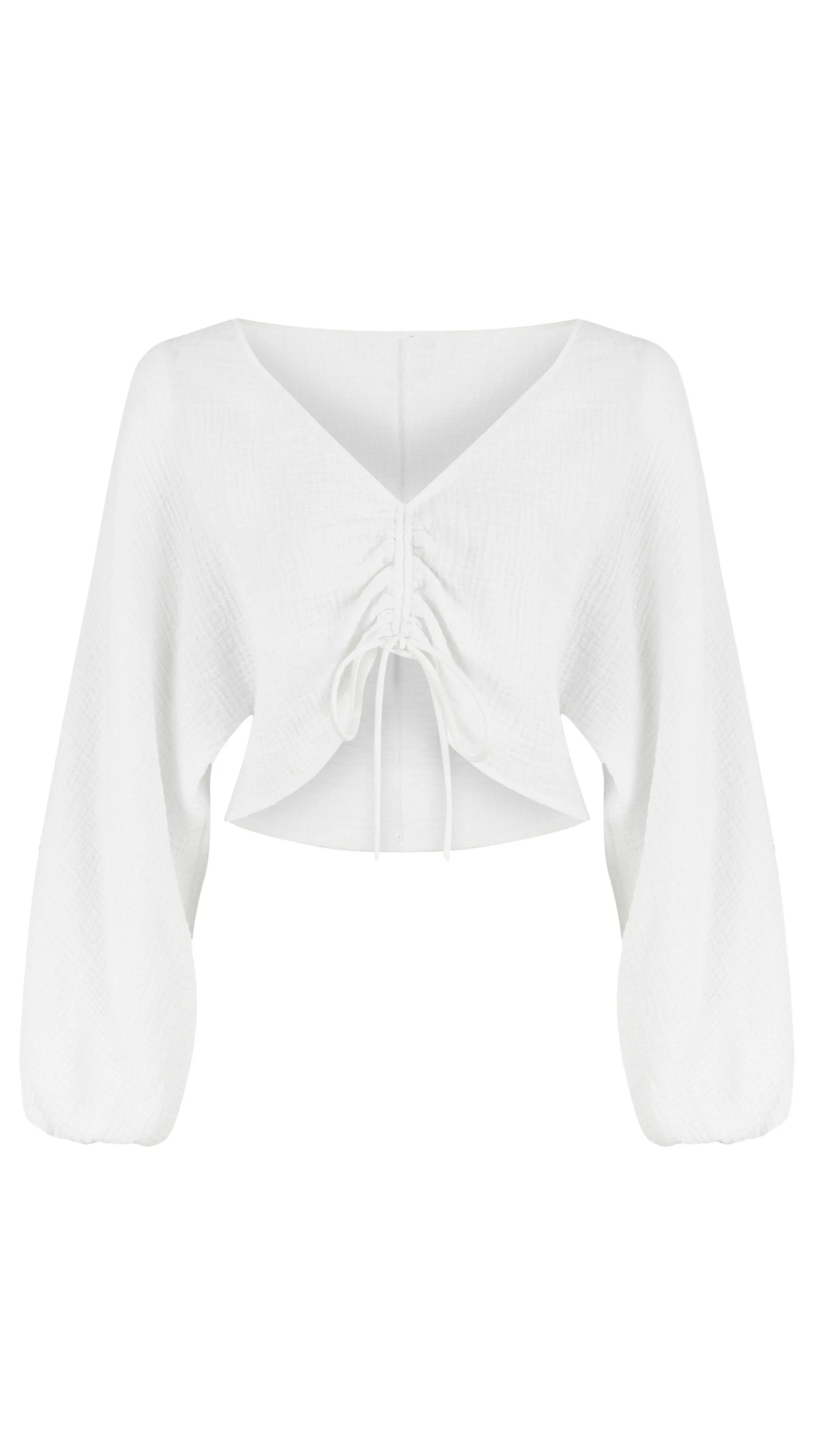 Gaia Drawstring Crop Top - White