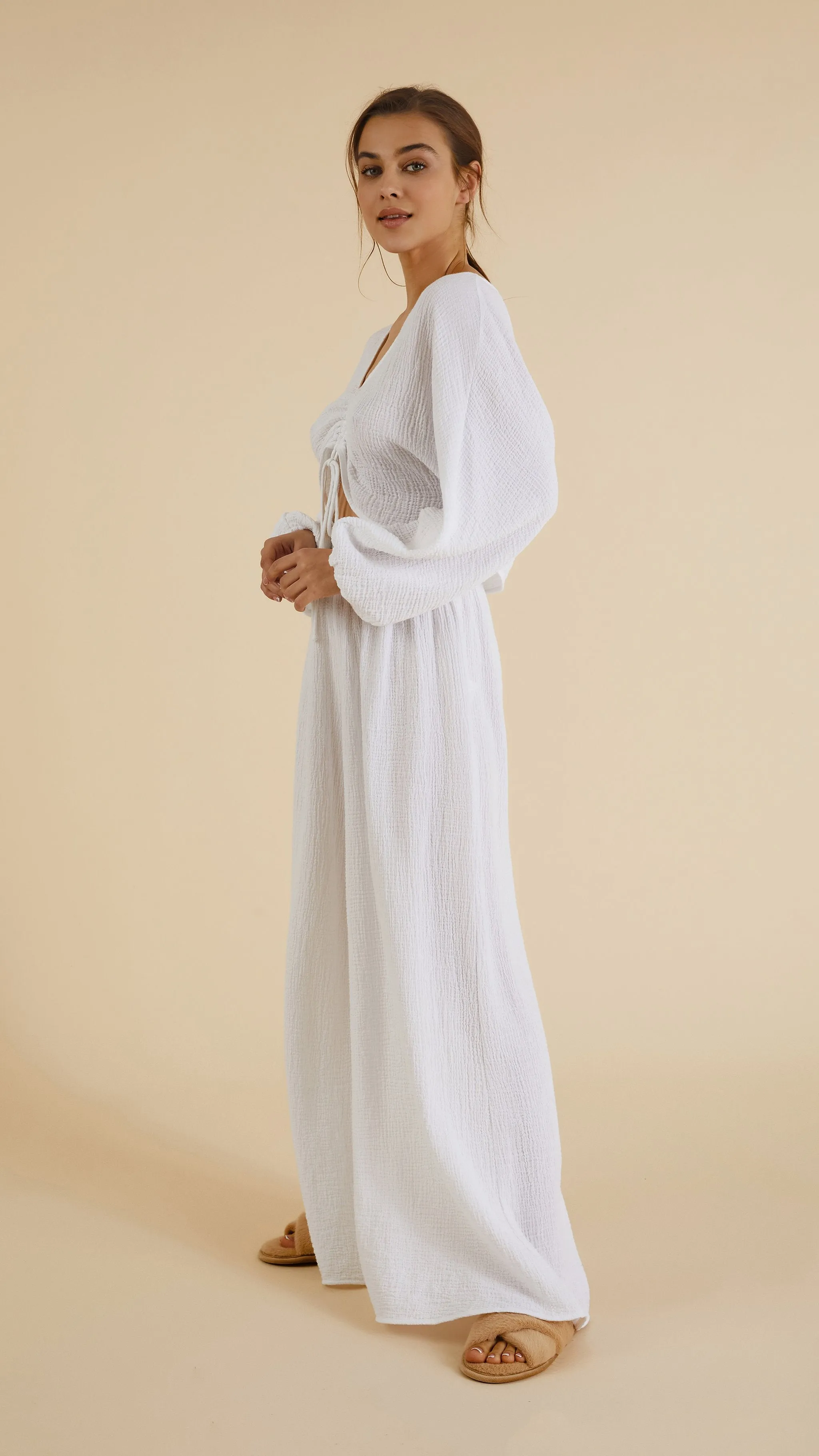 Gaia Drawstring Crop Top - White