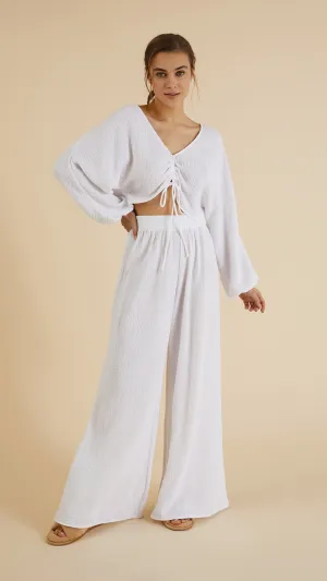 Gaia Drawstring Crop Top - White