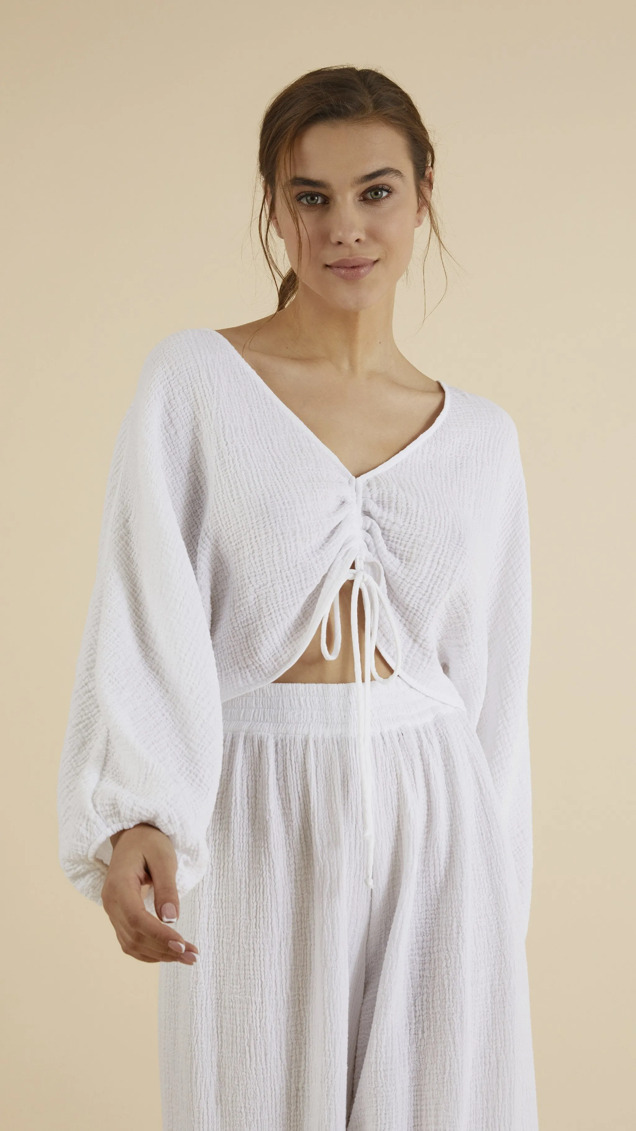 Gaia Drawstring Crop Top - White