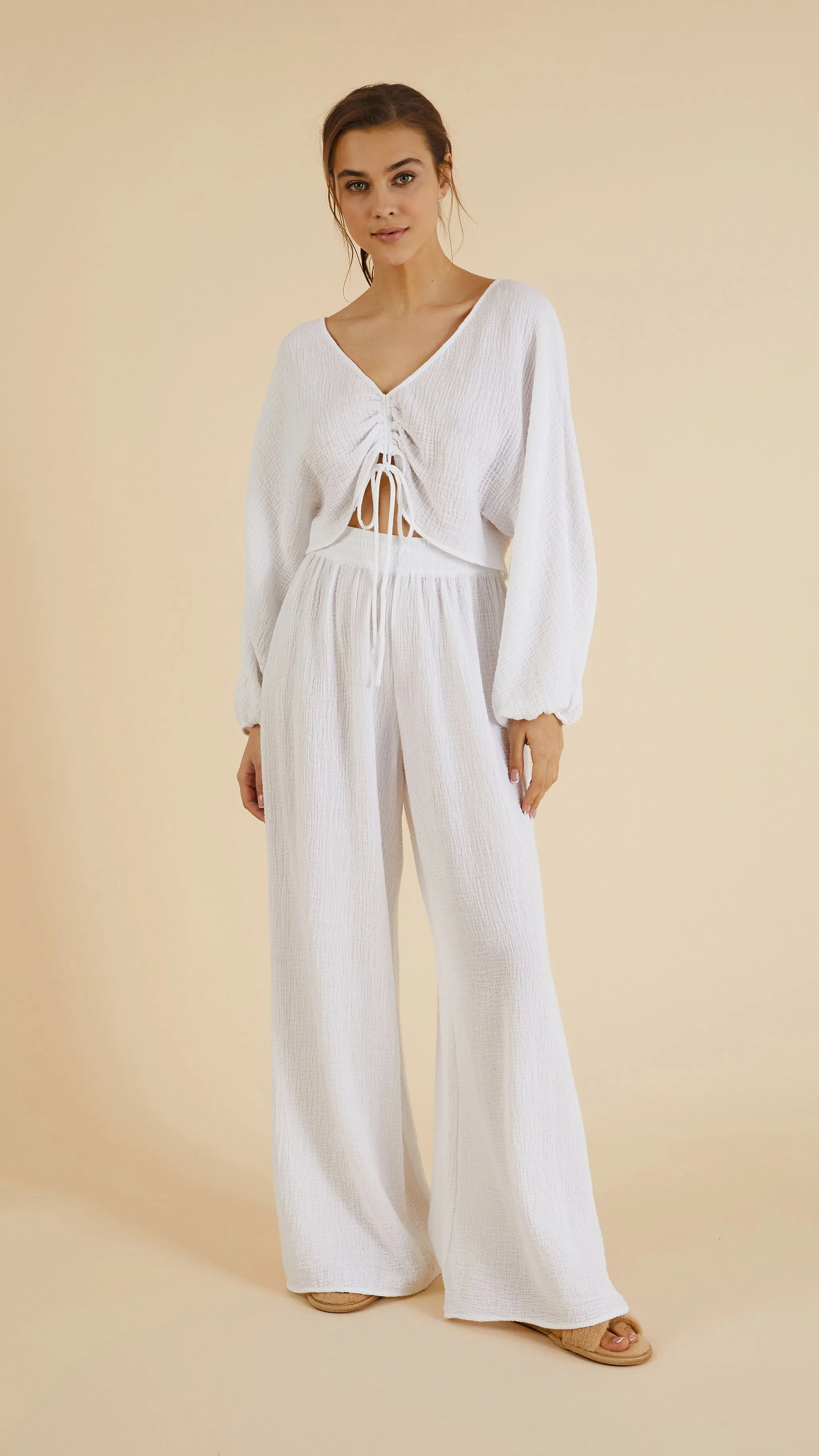 Gaia Drawstring Crop Top - White