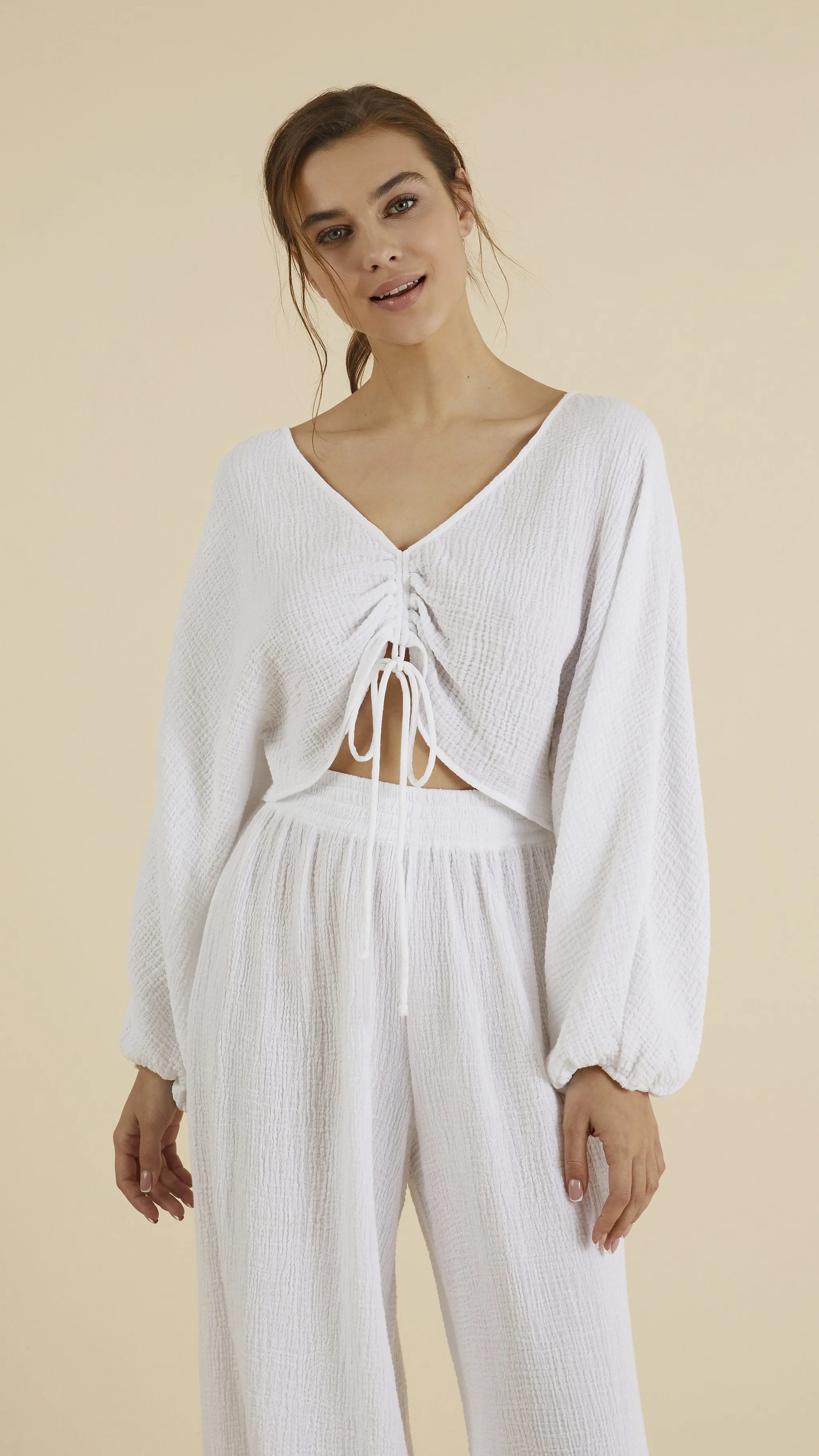 Gaia Drawstring Crop Top - White