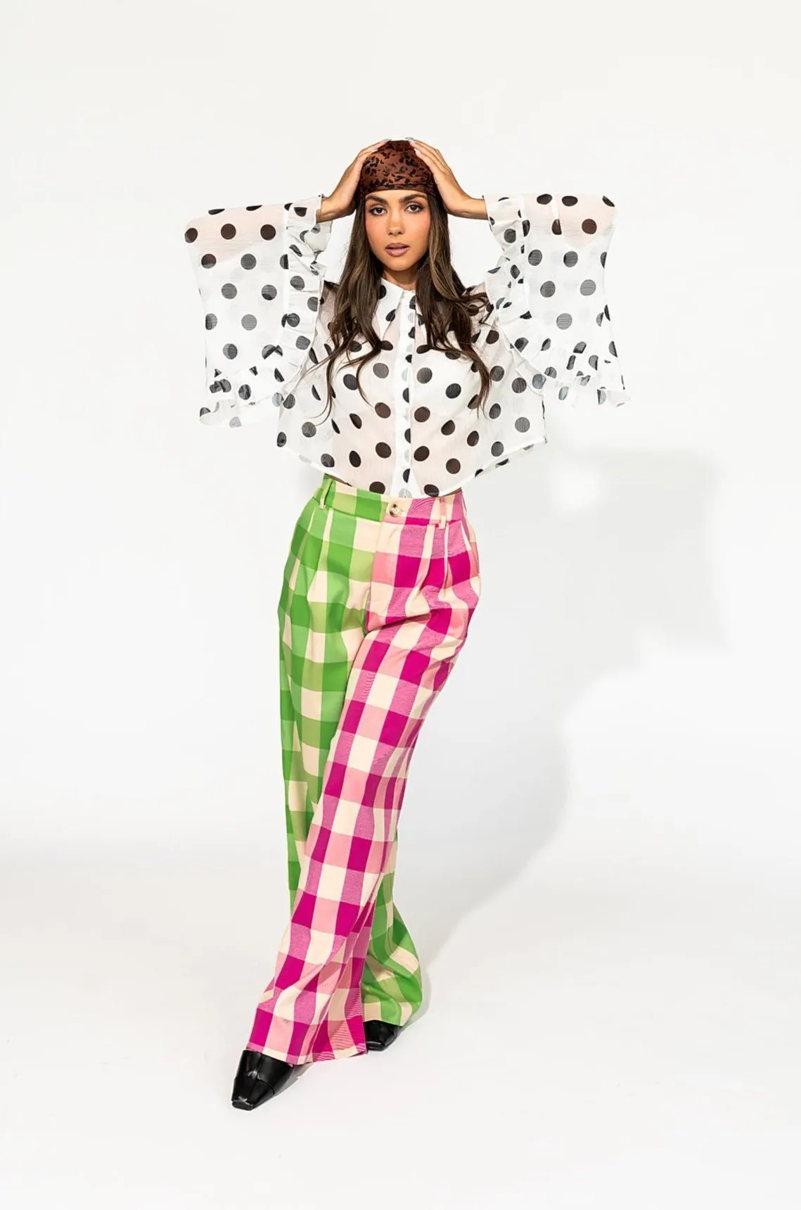 Gemini Half & Half Trousers in Pink   Green