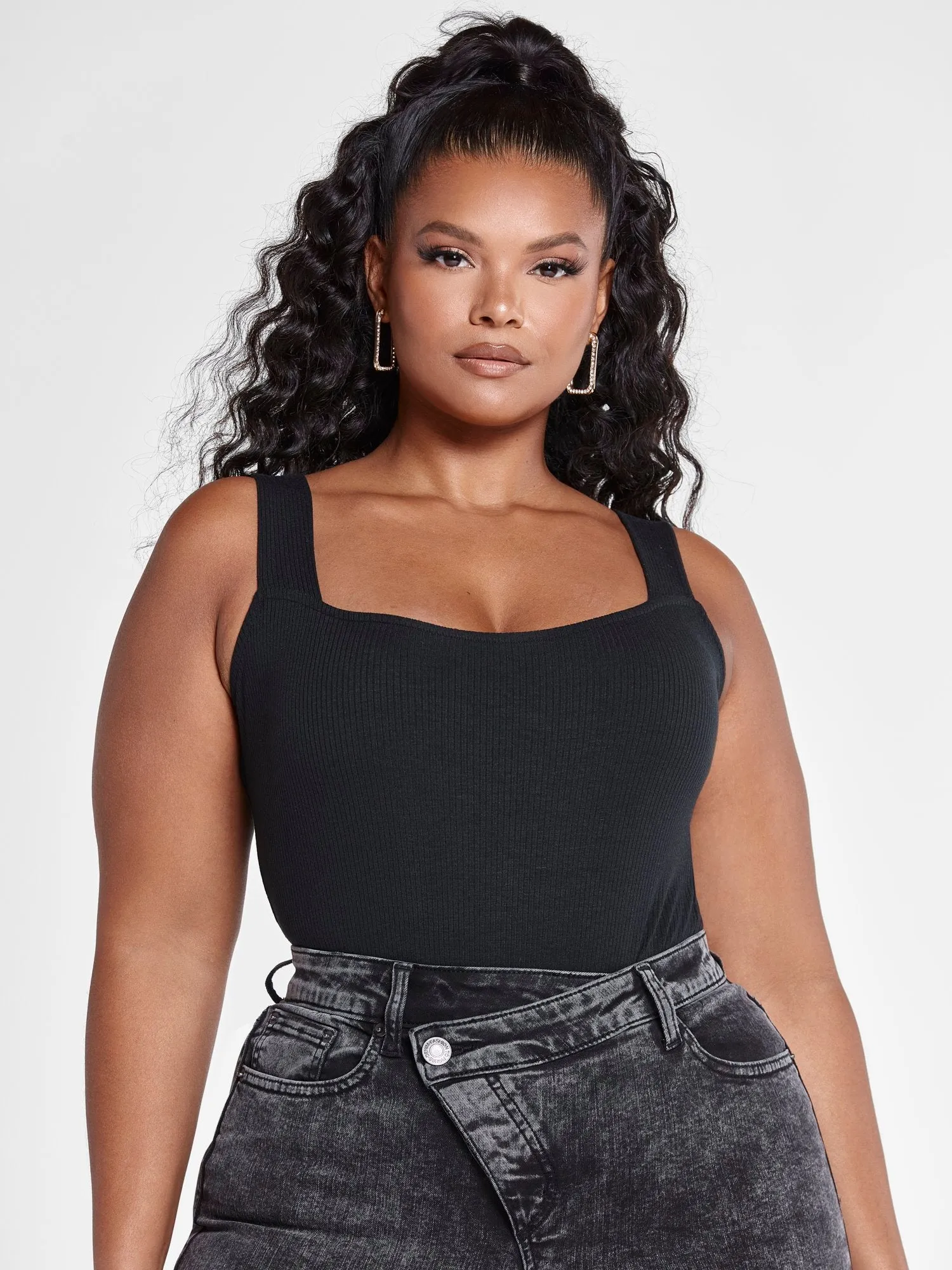 Gia Square Neck Rib Knit Tank Top