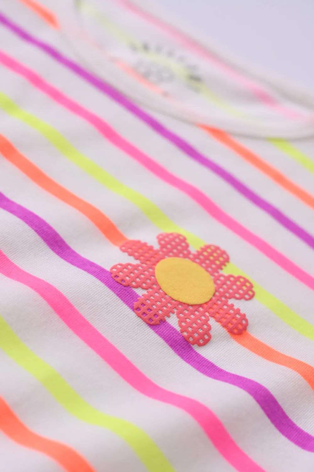 GIRLS COLORED FLORAL STRIPER T SHIRT