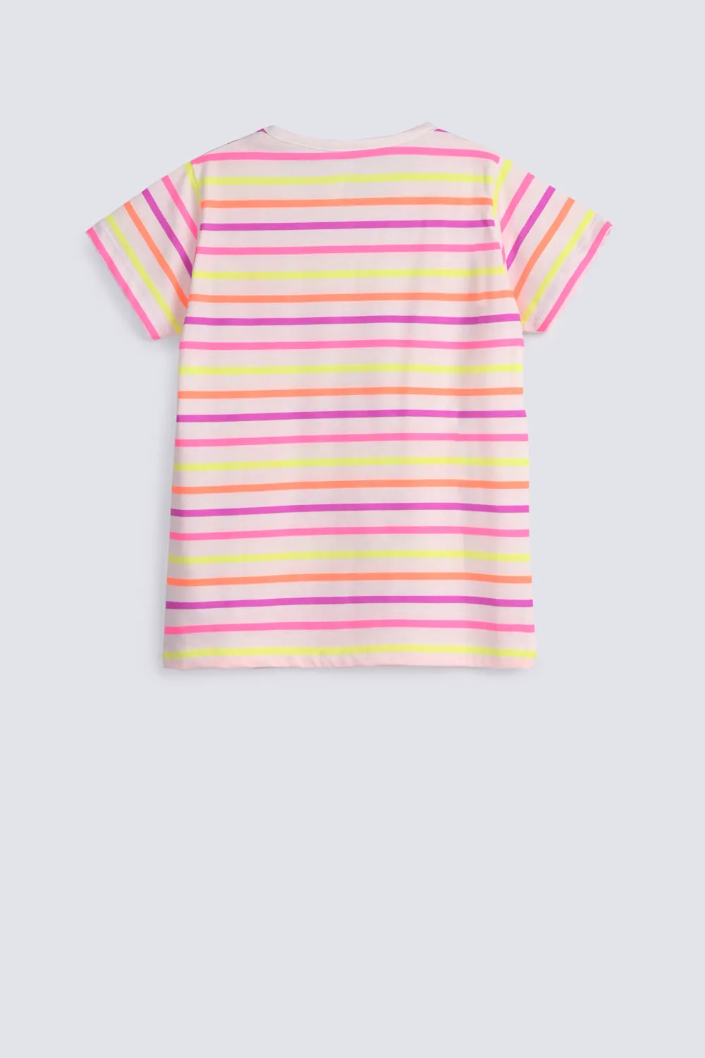 GIRLS COLORED FLORAL STRIPER T SHIRT
