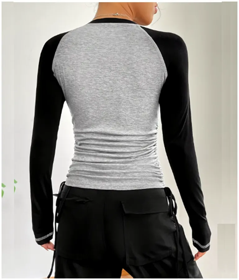 Girl's Drawstring- tie Ruched Long Sleeved Tee