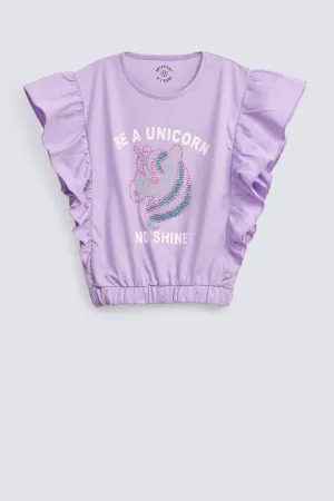 GIRLS EMBELLISHED UNICORN T SHIRT