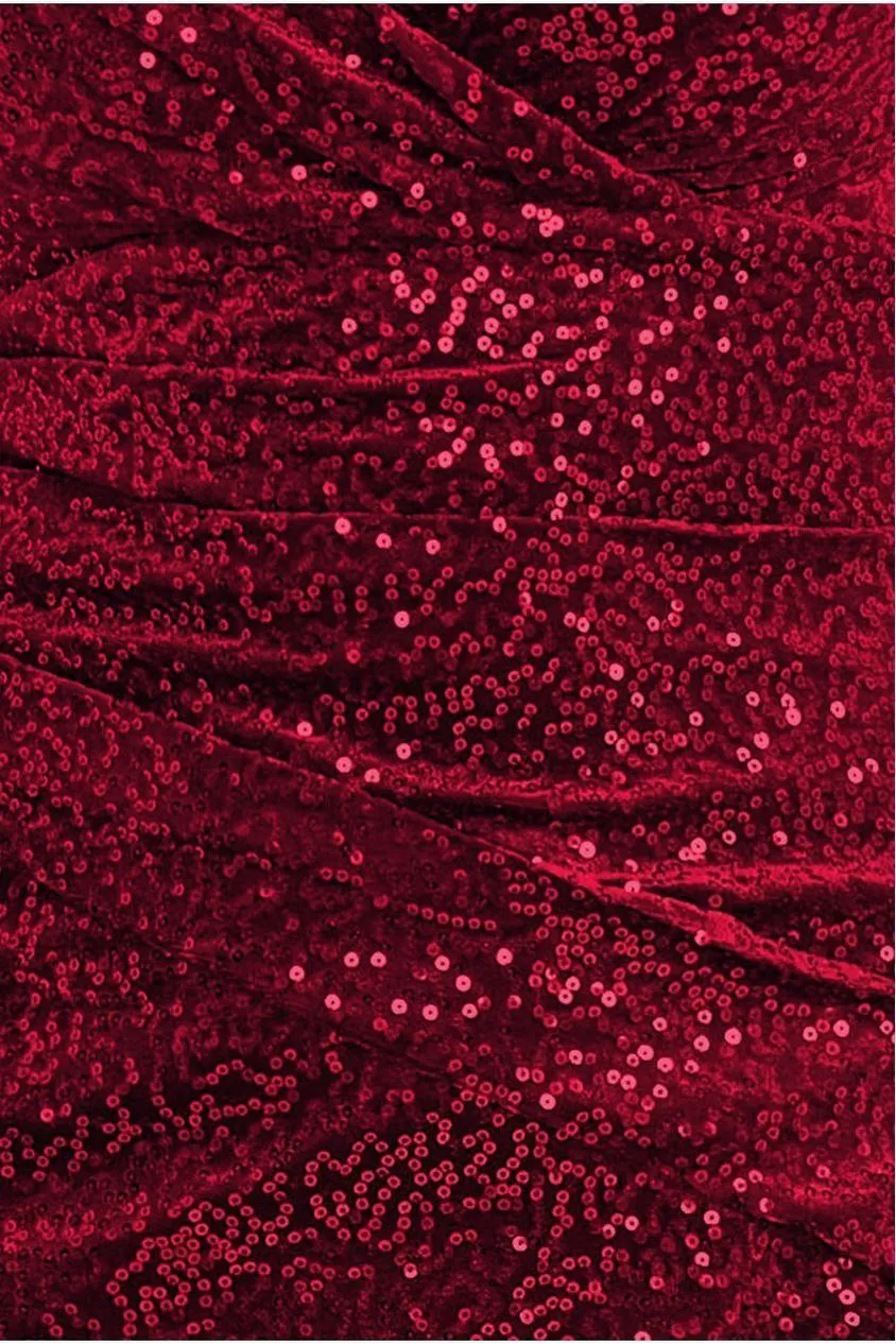 Goddiva Sequin & Velvet Bardot Maxi Dress - Wine