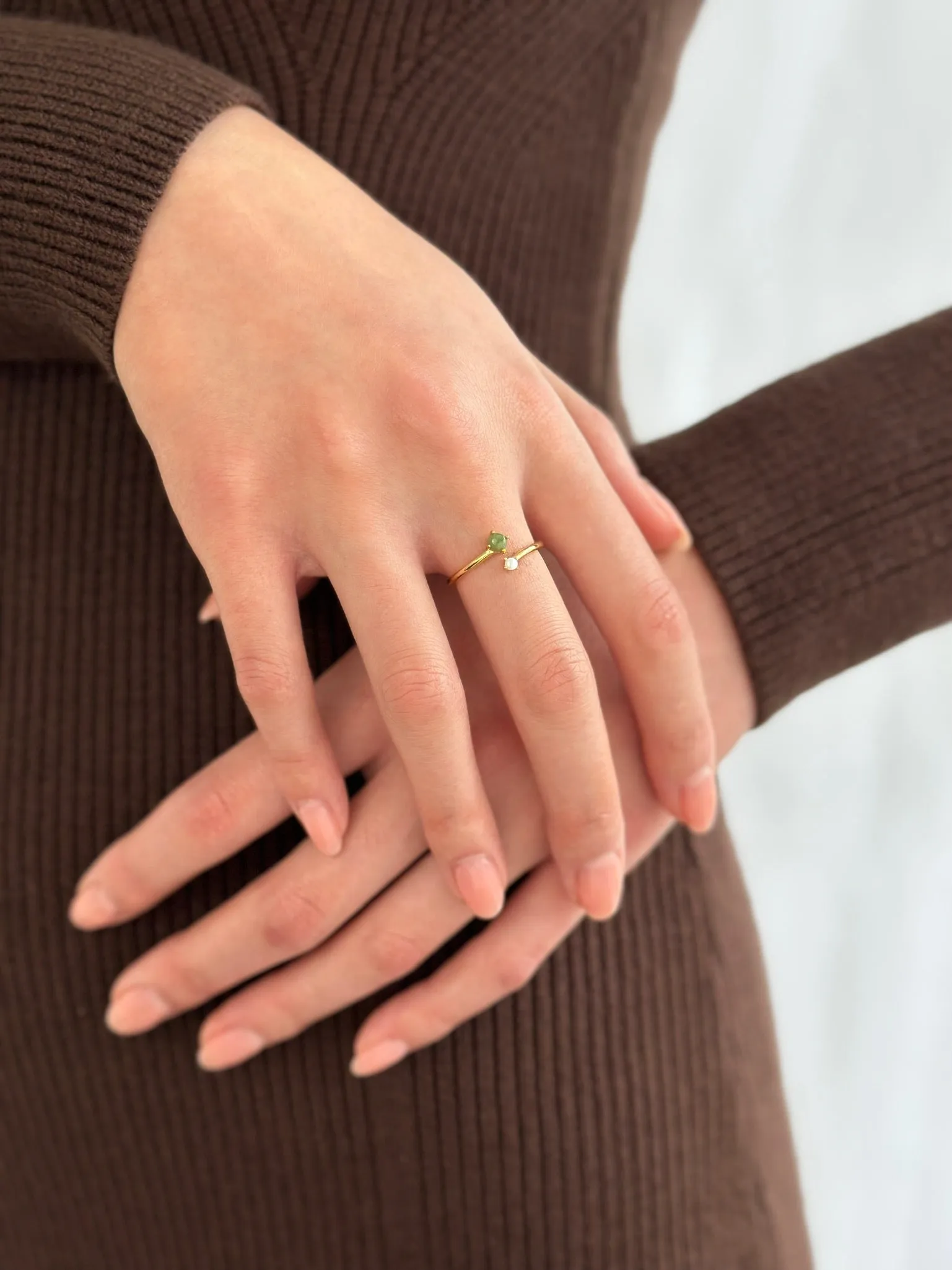 Gold Jade and Pearl Ring - Lune