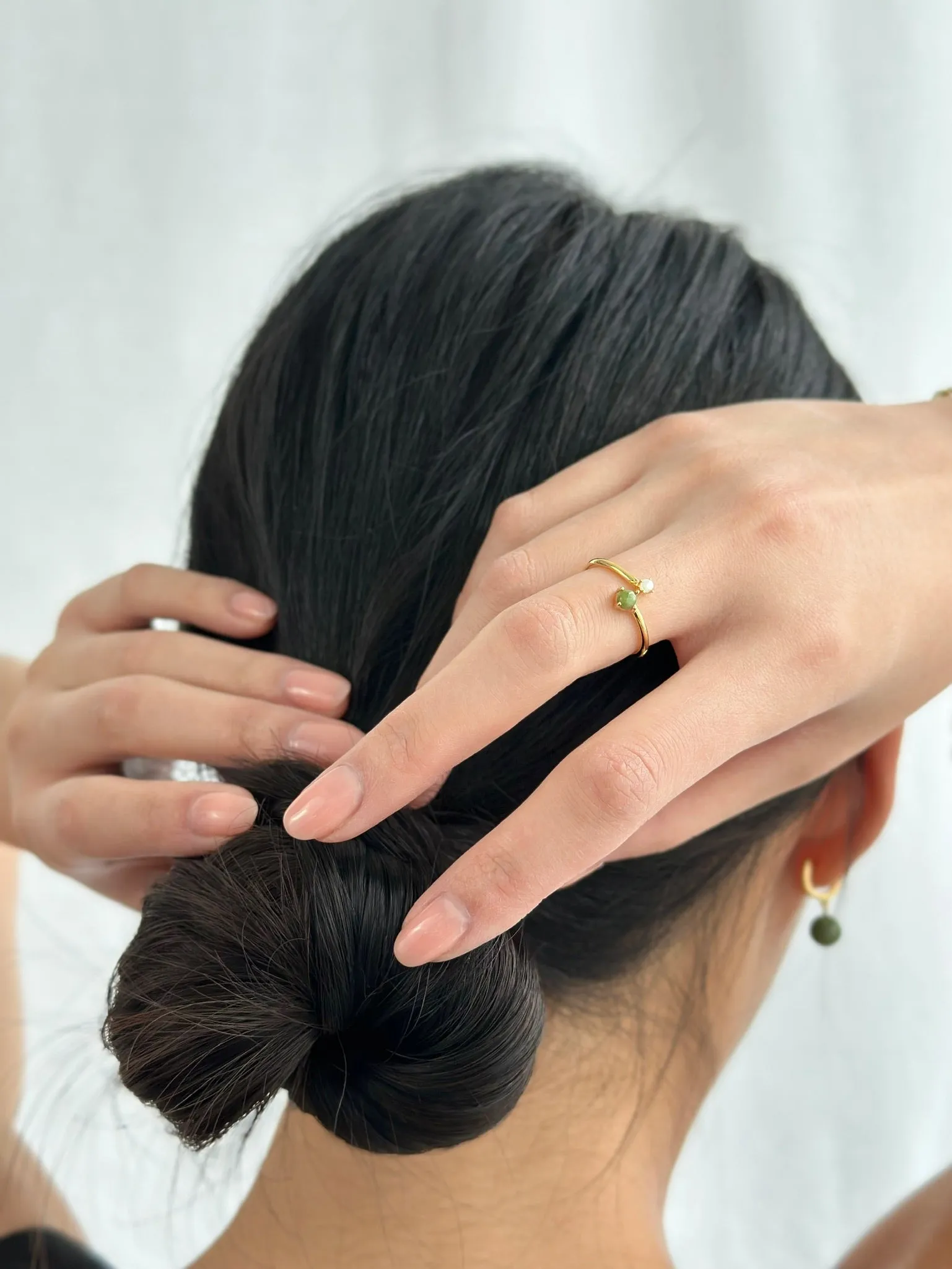 Gold Jade and Pearl Ring - Lune