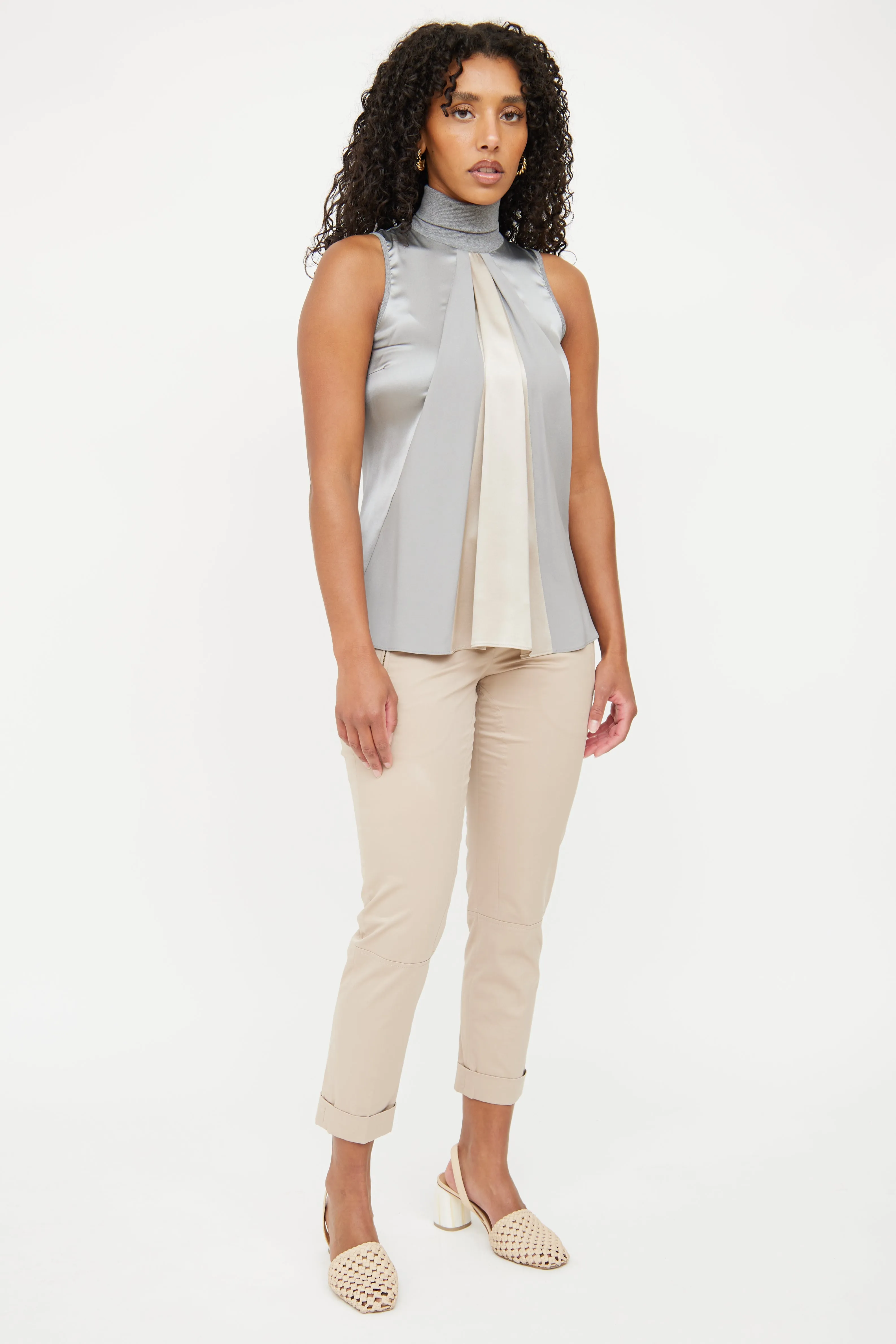 Grey Silk Sleeveless Top