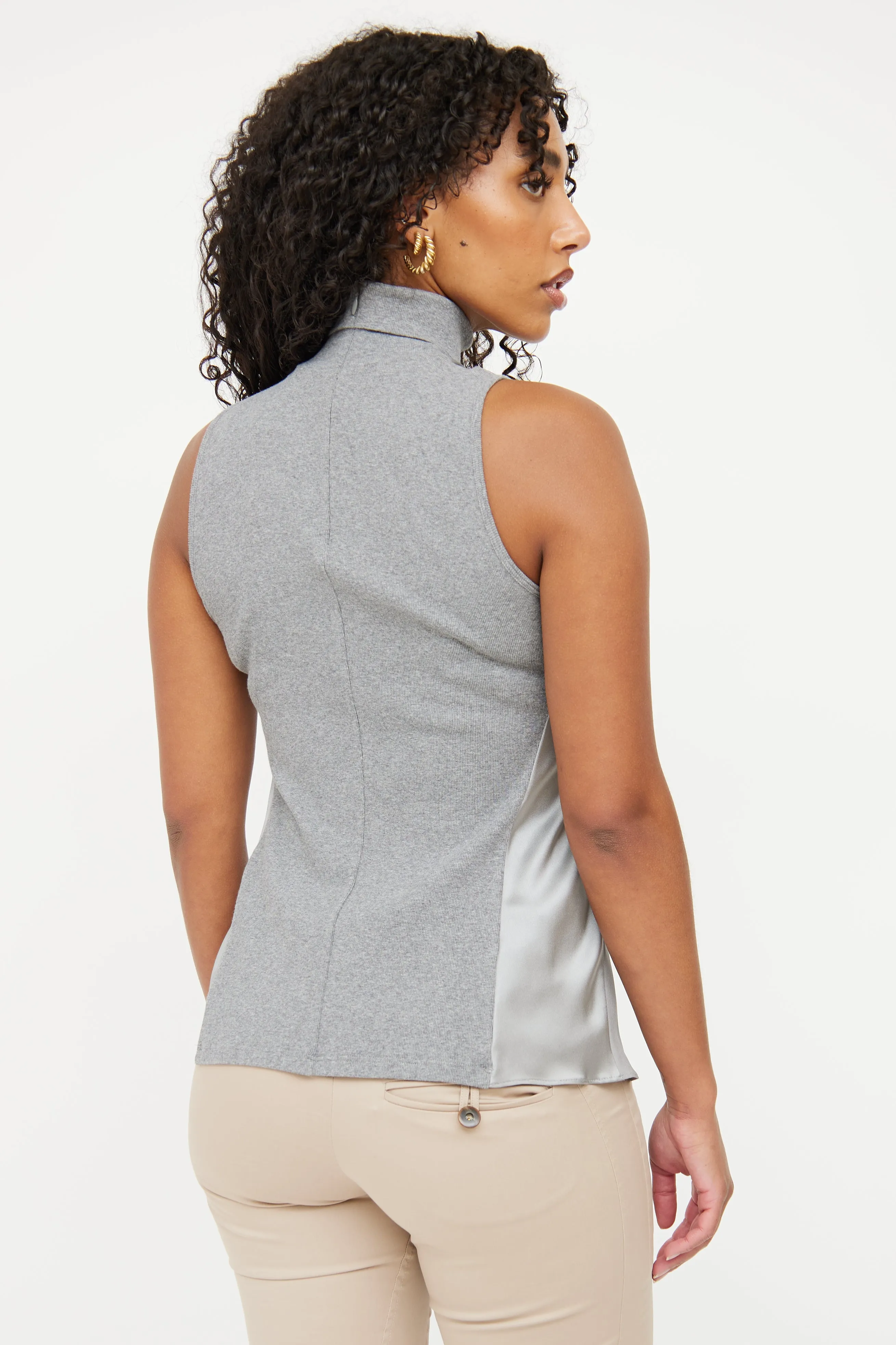 Grey Silk Sleeveless Top