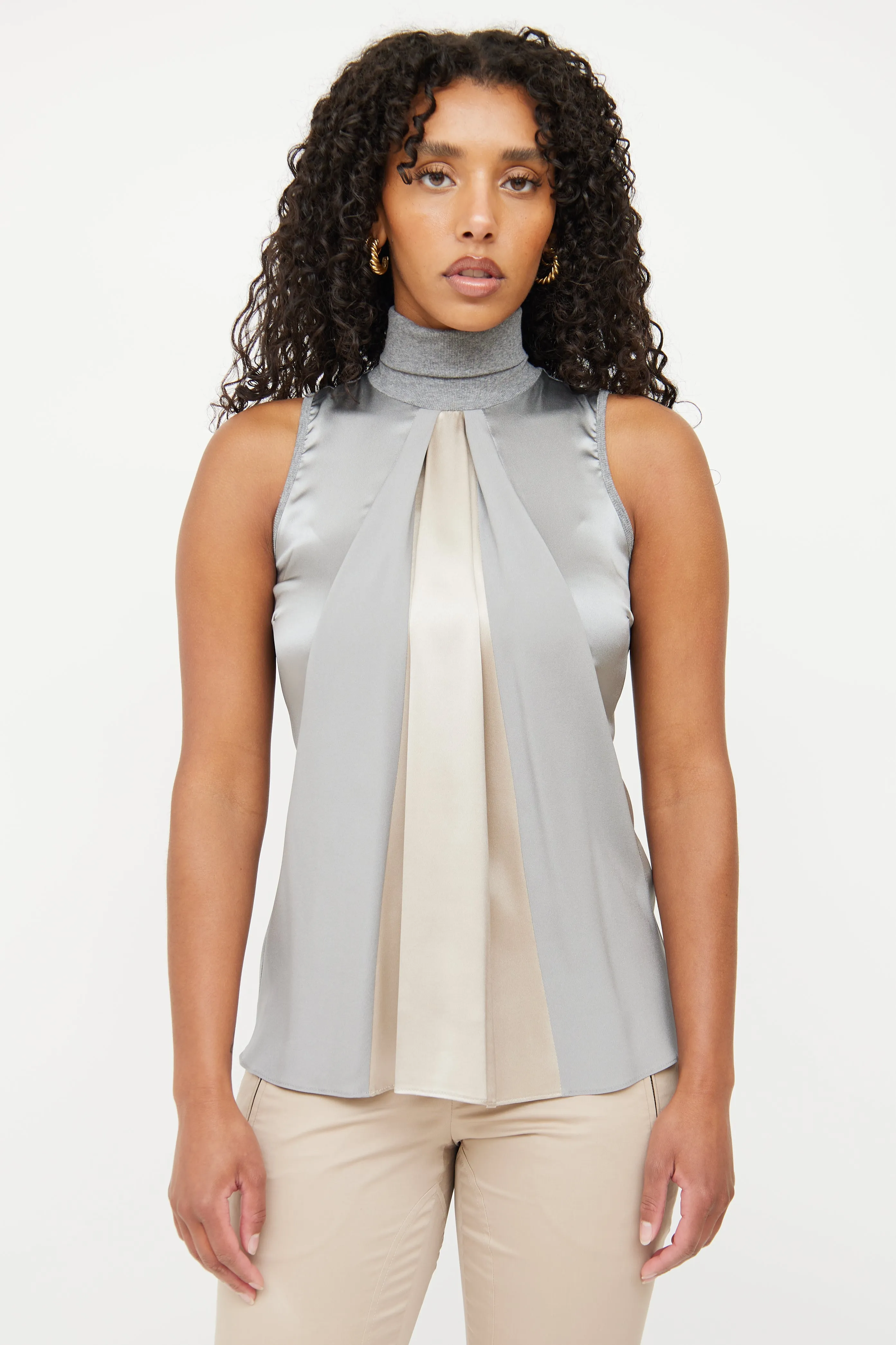 Grey Silk Sleeveless Top