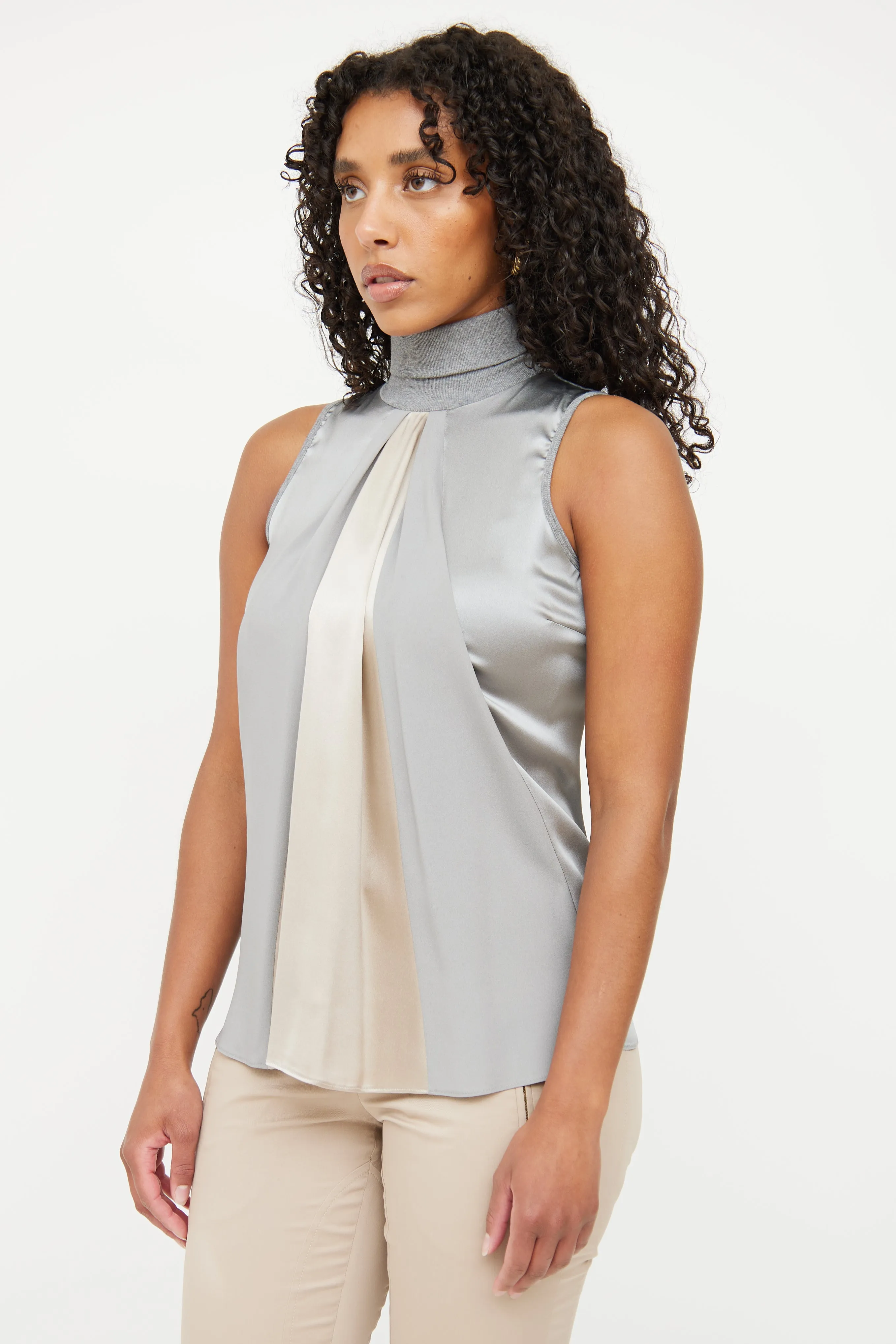 Grey Silk Sleeveless Top